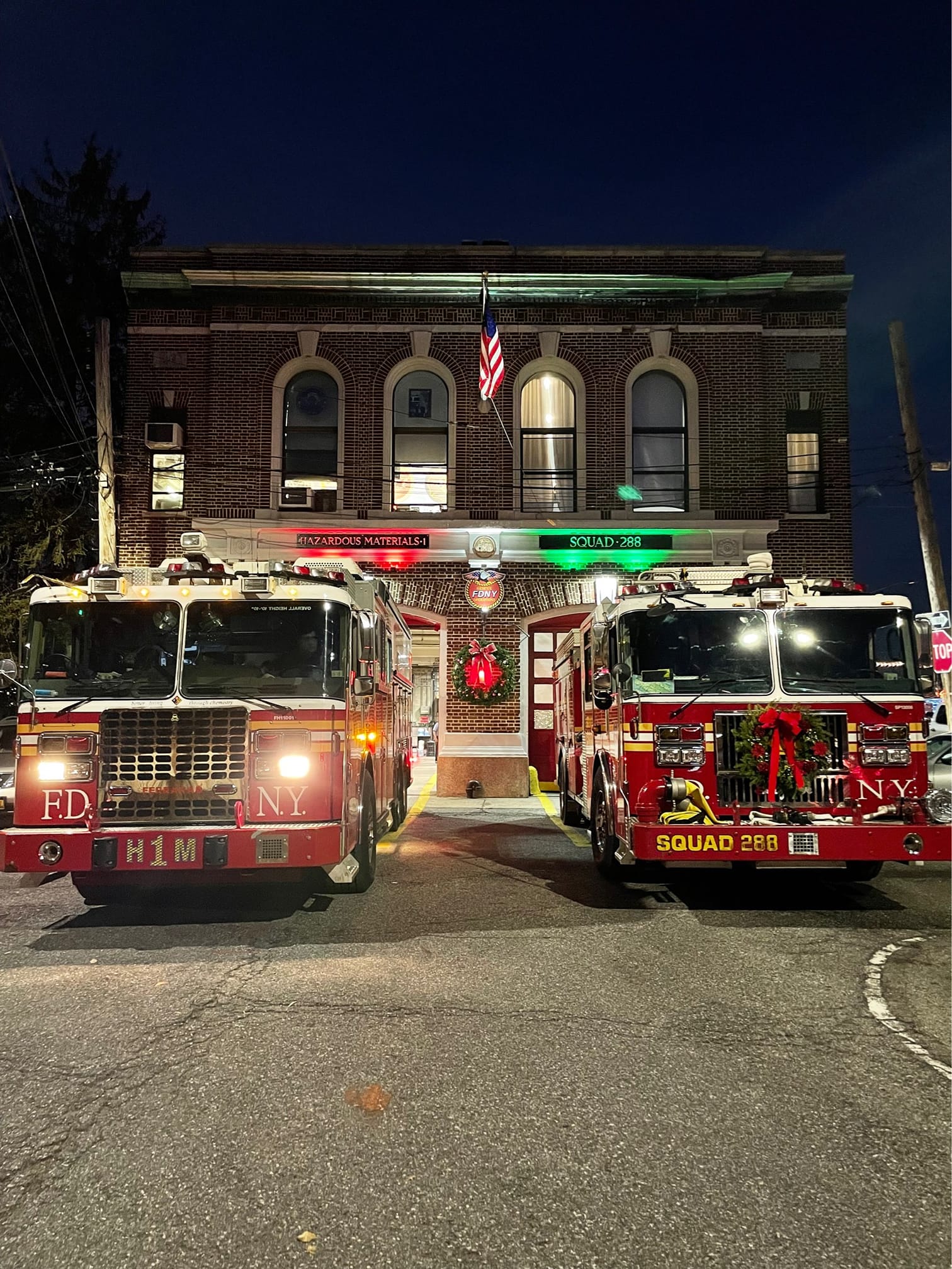 FDNY Squad 288 and Hazmat 1 firehouse exterior in Maspeth, Queens